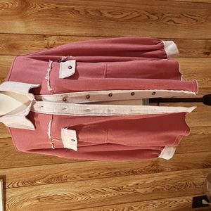 POL Pink French Terry Button-Down Shacket (Medium)